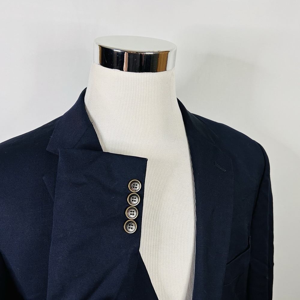 Joseph & Feiss 44R Blazer 100% Wool Dark Navy Blue Gold Two Button Lined Vented